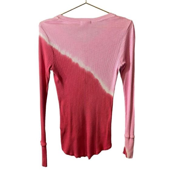 Sundry Womens Ribbed Thermal Henley Top Pink Dip Dye Long Sleeve Shirt NEW - Picture 8 of 10